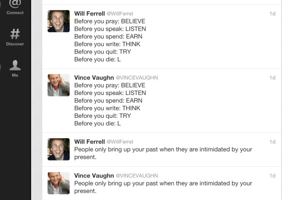 More tweeting from suspected zombie leader Vince and his loyal follower, Will. Circa April 22, 2013