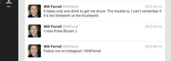 Typical Will Ferrell Tweets - circa April 14 2013