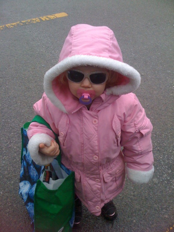 Rocking the granny look. Shopping bag? Check! Sunglasses? Check! Bubba (Pacifier)? Check! She's ready to own the shops. Please, Ms. Moon. Never lose your sense of individuality, never lose your sense of self, and never let anyone tell you that you're anything less than perfect. Just the way you are. P.S. This was taken in March, the pacifier and the winter coat are both distant memories now *grin*